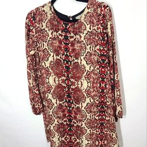 Asher by Fab'rik Women's Size Small S Burgandy Snake‎ Print Long Sleeve Dress